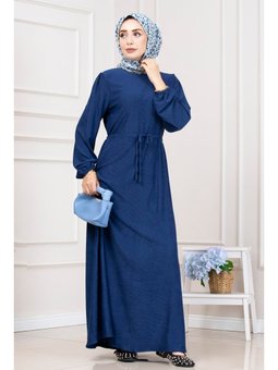 Beli Tünelli Fitilli Aslı Saks Mavisi Mavi Elbise