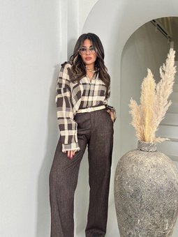 Acı Kahve Arka Bel Lastik Simli Jean