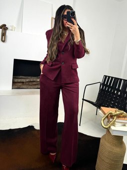 Bordo Arka Bel Lastikli Güderi Bol Paça Pantolon