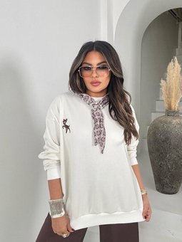 Ekru Yakası Şal Detaylı Twst Model Sweatshirt