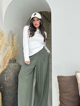 Haki Modal Kumaş Pensli Pantolon