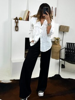 Siyah Arka Bel Lastikli Güderi Bol Paça Pantolon