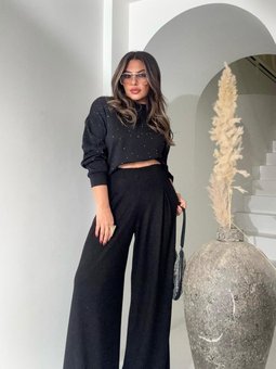 Siyah Modal Kumaş Pensli Pantolon