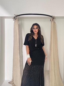 Siyah Uzun Dantel Full Likralı Etek