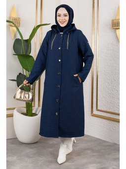 Boydan Düğmeli Kapitone Lacivert Kap