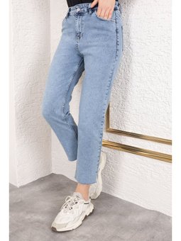 Cepli Kesik Paçalı Açık Mavi Kot Pantolon