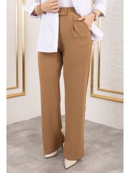 Cırt Kapamalı Yüksek Bel Palazzo Camel Pantolon