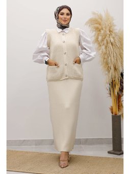 Düğmeli Triko Süveter Bej