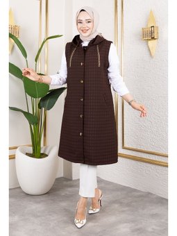 Kapüşonlu Kapitone Acı Kahve Yelek