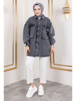 Körüklü Cepli Oversize Kot Antrasit Ceket