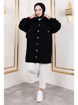Körüklü Cepli Oversize Kot Siyah Ceket