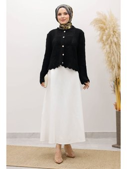 Nakışlı Delikli Triko Siyah Hırka