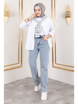 Paçası Kesik Yüksek Bel Açık Mavi Kot Pantolon