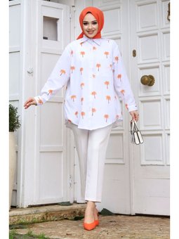 Palmiye Desenli Turuncu Tunik