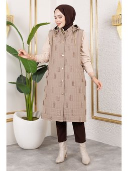 Tüy Detaylı Kapitone Vizon Yelek