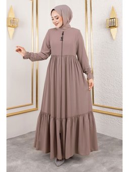 Volanlı Fırfır Detaylı Vizon Ferace