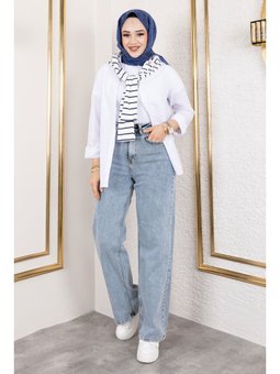 Yüksek Bel Palazzo Açık Mavi Kot Pantolon