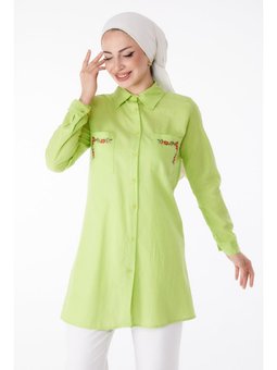 Cep Nakış Detaylı Tunik Yağ Yeşili