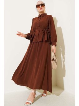 Ayrobin İp Bağcıklı Etekli İkili Kahverengi Takım