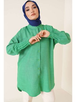 Nervür Detaylı Salaş Yeşil Gömlek