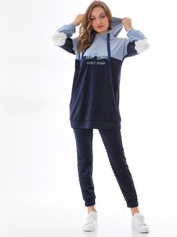 Bebe Mavi Lacivert Fransız Kadife Peluş Eşofman Takım