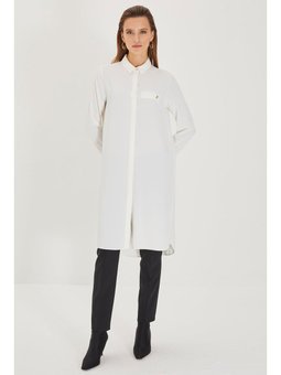Gizli Düğme Detaylı Tunik Ekru T