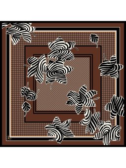 Çiçekli Desen İtalyan Şifon Seri Askısı İle Birlikte 90x90 Cm Kahverengi Eşarp
