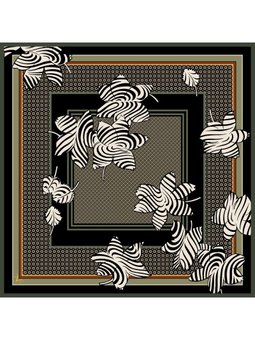 Çiçekli Desen İtalyan Şifon Seri Askısı İle Birlikte 90x90 Cm Siyah Haki Eşarp Yeşil