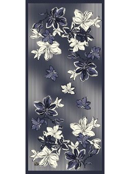 Çiçekli Desen Venezia Seri Şal Askısı İle Birlikte 90x200 Cm Lacivert Krem