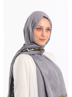 Deri Desen Pavia Seri Askısı İle Birlikte 90x200 Cm Gri Şal Siyah