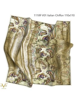 Desenli İtalyan Şifon Seri Askısı İle Birlikte 110x110 Cm Haki Eşarp