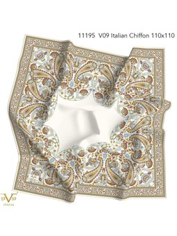 Desenli İtalyan Şifon Seri Askısı İle Birlikte 110x110 Cm Kahve Mavi Eşarp