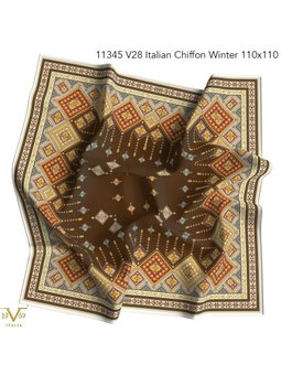 Desenli Kışlık İtalyan Şifon Askısı İle Birlikte 110x110 Cm Kahverengi Eşarp