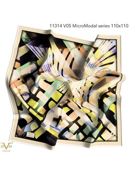 Desenli Micro Modal Seri Askısı İle Birlikte 110x110 Cm Bej Eşarp Mor