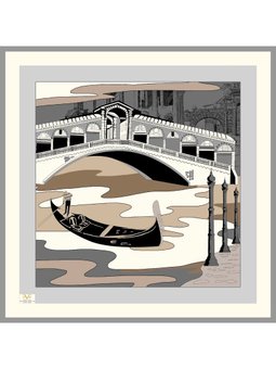 Desenli Modal Twil Seri Askısı İle Birlikte 100x100 Cm Gri Eşarp Vizon