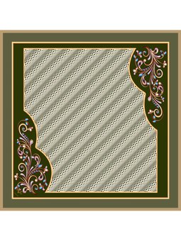 Geometrik Desen Black Seri Twill Askısı İle Birlikte 90x90 Cm Bej Haki Eşarp Yeşil