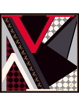 Geometrik Desen Black Seri Twill Askısı İle Birlikte 90x90 Cm Beyaz Eşarp Siyah