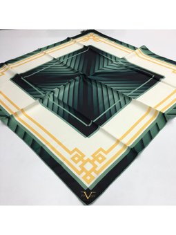 Geometrik Desen Black Seri Twill Askısı İle Birlikte 90x90 Cm Petrol Mavi Krem Eşarp