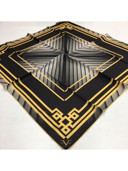 Geometrik Desen Black Seri Twill Eşarp Askısı İle Birlikte 90x90 Cm Siyah Gold