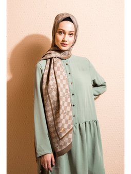 Geometrik Desen Modal Seri Şal Askısı İle Birlikte 75x190 Cm Açık Kahve Şalrengi