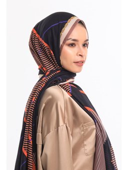 Geometrik Desen Pavia Seri Askısı İle Birlikte 90x200 Cm Siyah Kahve Turuncu Şal