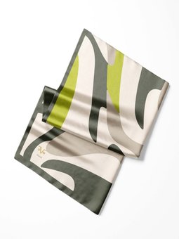 Geometrik Desen Pavia Seri Eşarp Askısı İle Birlikte 90x200 Cm Haki Yeşil Krem Şal