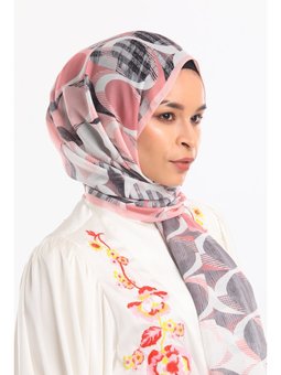 Geometrik Desen Pavia Seri Eşarp Askısı İle Birlikte 90x200 Cm Pudra Şal Gri