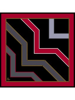 Geometrik Desen Seri Twill Eşarp Askısı İle Birlikte 90x90 Cm Kırmızı, Siyah, Gri Eşarp, Gold