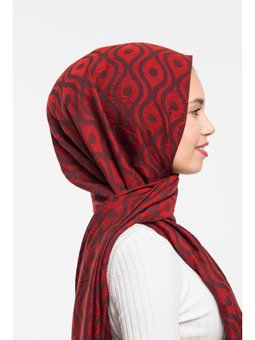 Helezon Desen Jakarlı Modal Seri Askısı İle Birlikte 75x200 Cm Kırmızı Siyah Şal
