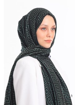 Jakar Dokuma Desen Jakarlı Modal Seri Askısı İle Birlikte 75x200 Cm Zümrüt Yeşili Siyah Şal