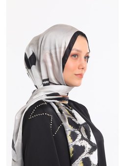 Kelebek Desen Dora Saten Seri Askısı İle Birlikte 75x200 Cm Krem Şal Siyah