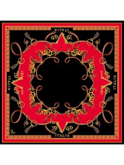 Kemer Püsküllü Desen Black Seri Twill Askısı İle Birlikte 90x90 Cm Kırmızı Siyah Eşarp