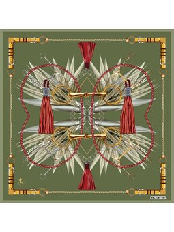 Kemerli Püsküllü Desen Black Seri Rayon Askısı İle Birlikte 90x90 Cm Yeşil Eşarp