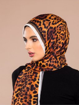 Leopar Desen Pavia Seri Askısı İle Birlikte 90x200 Cm Turuncu Şal Siyah